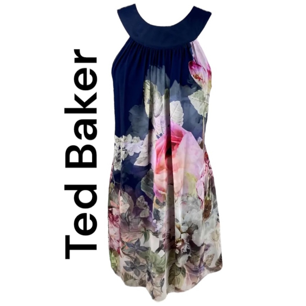 Ted Baker Short Swing Dress Marindi Peony Print Ombré Sz XS Great for Easter